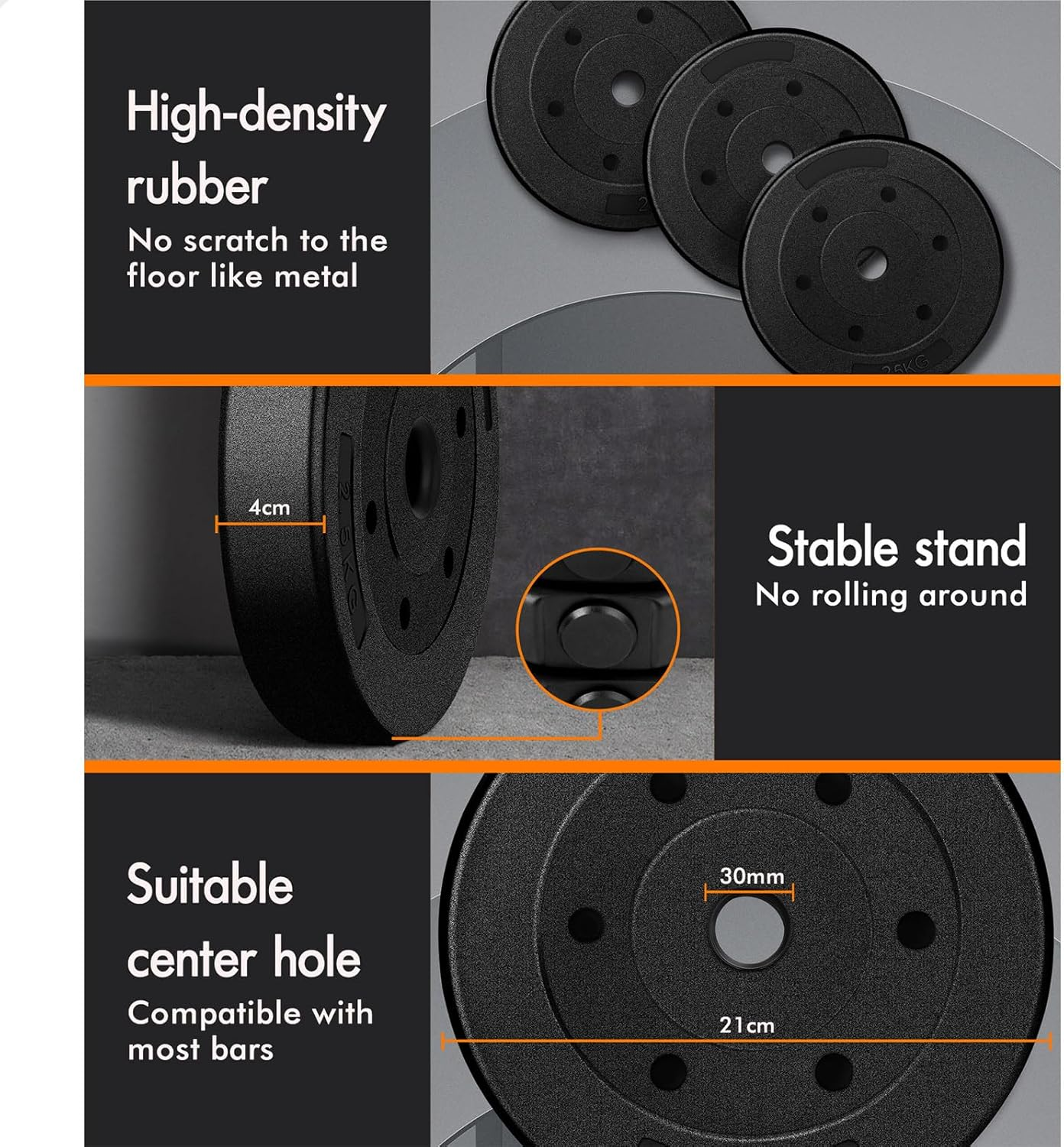 BLACK LORD 20KG Weight Plates Set for Weight Bench with 30Mm Diameter Hole, Dumbbell Plates for Bench Press & Squat Rack, Weightlifting Barbell Plates Fit Most Bars for Strength Training (8X 2.5Kg) image number 3