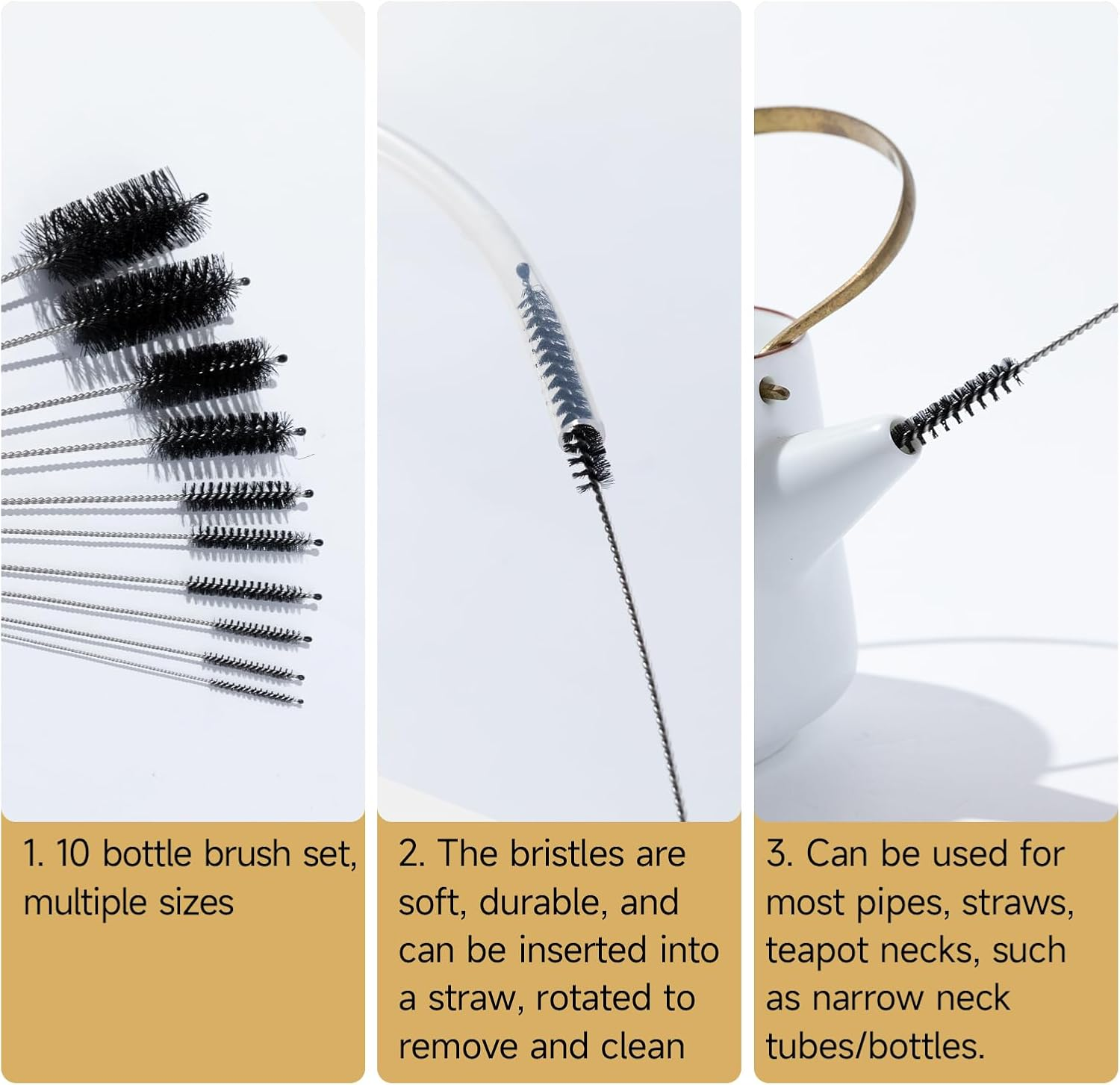 10-Piece Cleaning Brush Set for Bottles & Straws, Multi-Size Tube Cleaner with Stainless Steel Nylon Bristles, Deep Clean for Baby Bottles, Reusable Cups & Hard-To-Reach Areas image number 6
