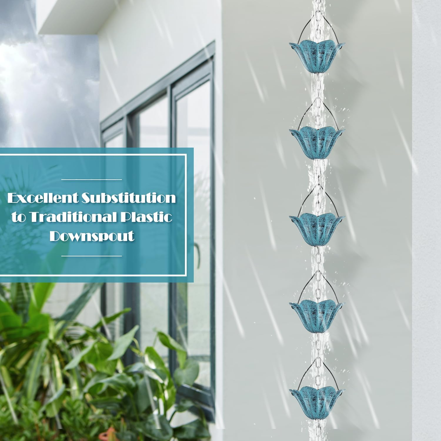 Tfro & Cile Tulip Rain Chain Gutter Downspout Substitution Decorative Garden Rainwater Diverter Home Decor for Garden Backyard - 8 1/2 Feet Long image number 5