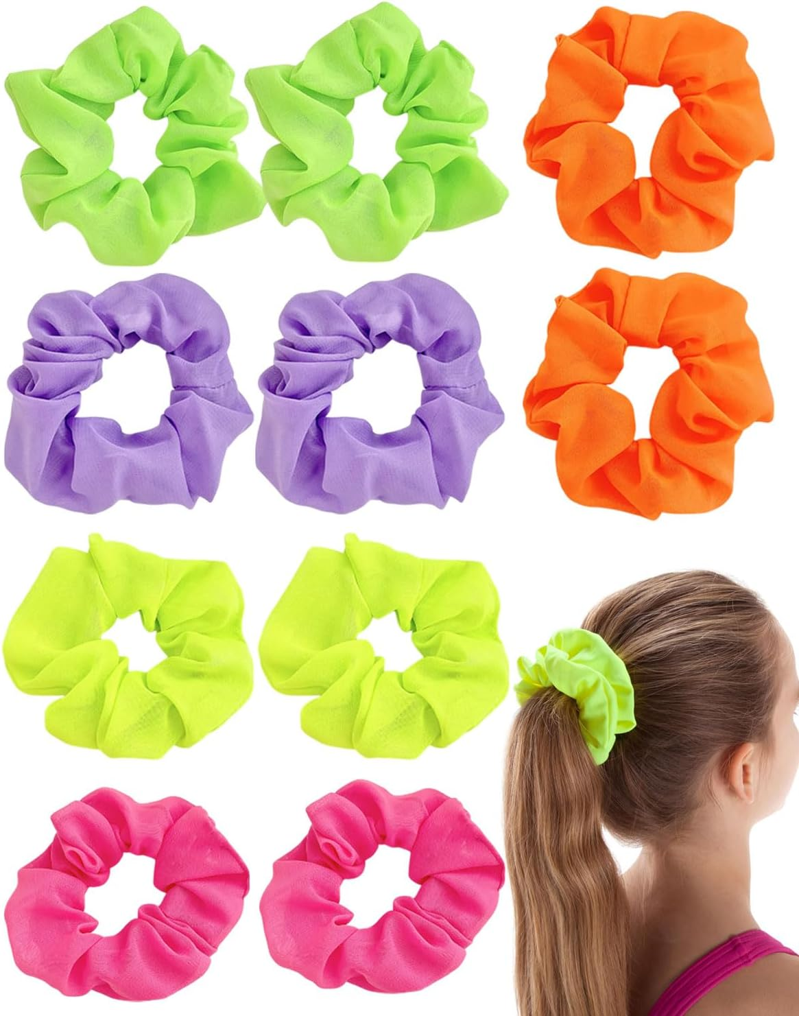 MYGLOAR 10 Pack Silk Hair Bands for Women, Satin Headbands, Soft Stretch Silk Headbands, Hair Ties for Women and Girls, 5 Colors - Orange, Green, Purple, Red, Yellow, Luminous Hair Ties image number 5