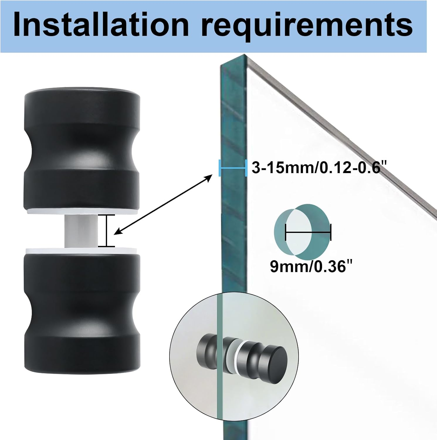 Alise Shower Glass Door Handle,Sliding Shower Doors Knob round Back-To-Back Pull Hardware Replacement Parts,Matte Black Solid SUS304 Stainless Steel Knobs,L5000-B - Gold image number 7