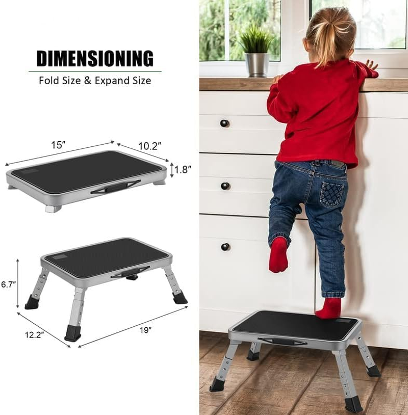3 Levels Adjustable Folding Step Stool, Adjustable Step Stool with a Non-Slip Platform, Step Ladder with Thick Rubber Feet for Adults or Children in Kitchen, Bedroom, Office, Rv, 330 Lbs Capacity image number 4