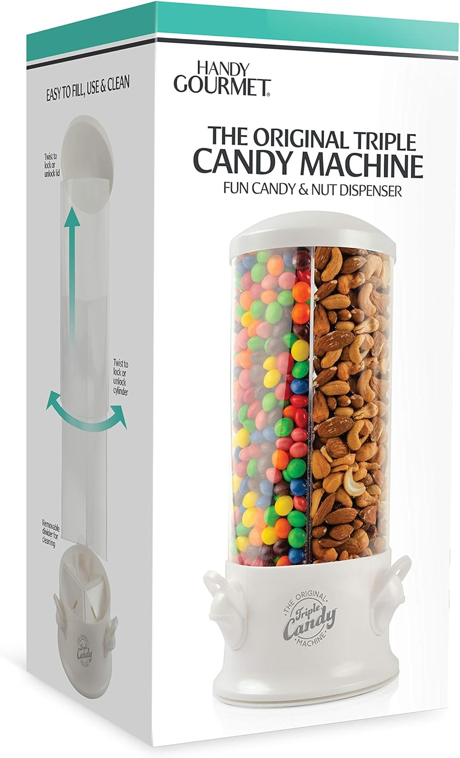 Handy Gourmet Original Triple Machine-Fun Candy & Nut Dispenser-New & Improved (Pearl White), Standard
