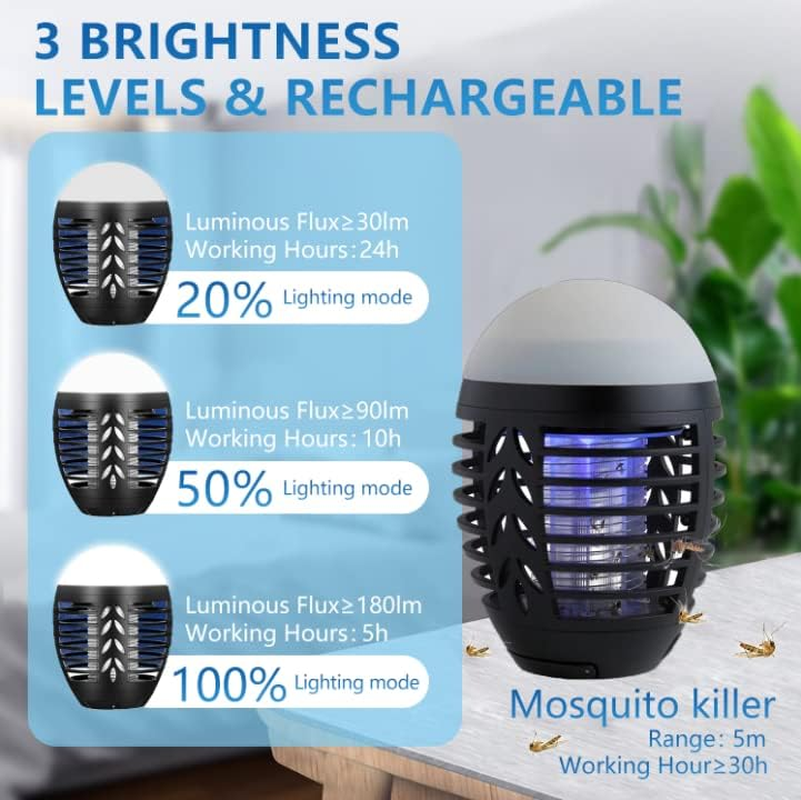 Bug Zapper Outdoor Mosquito Killer Lamp Portable Bug Zapper Rechargeable Camping Mosquito Killer IP66 Waterproof, Camping Accessories Gear Must Haves image number 6