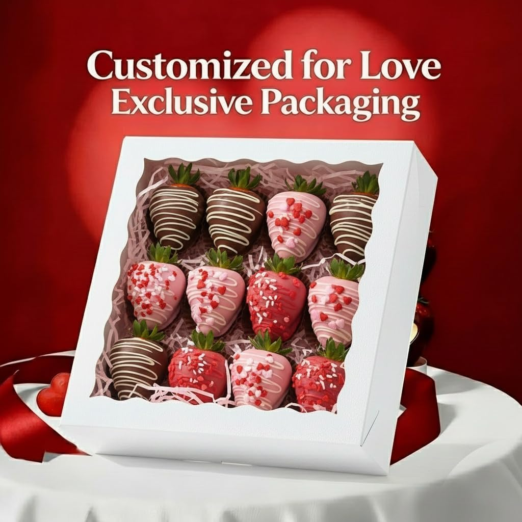 Romanticbaking 28Pcs 9X9X2.5 Inches Bakery Boxes with Window for Pie, Chocolate Covered Strawberries, Breakable Heart, Cookies, Cakesickle image number 6
