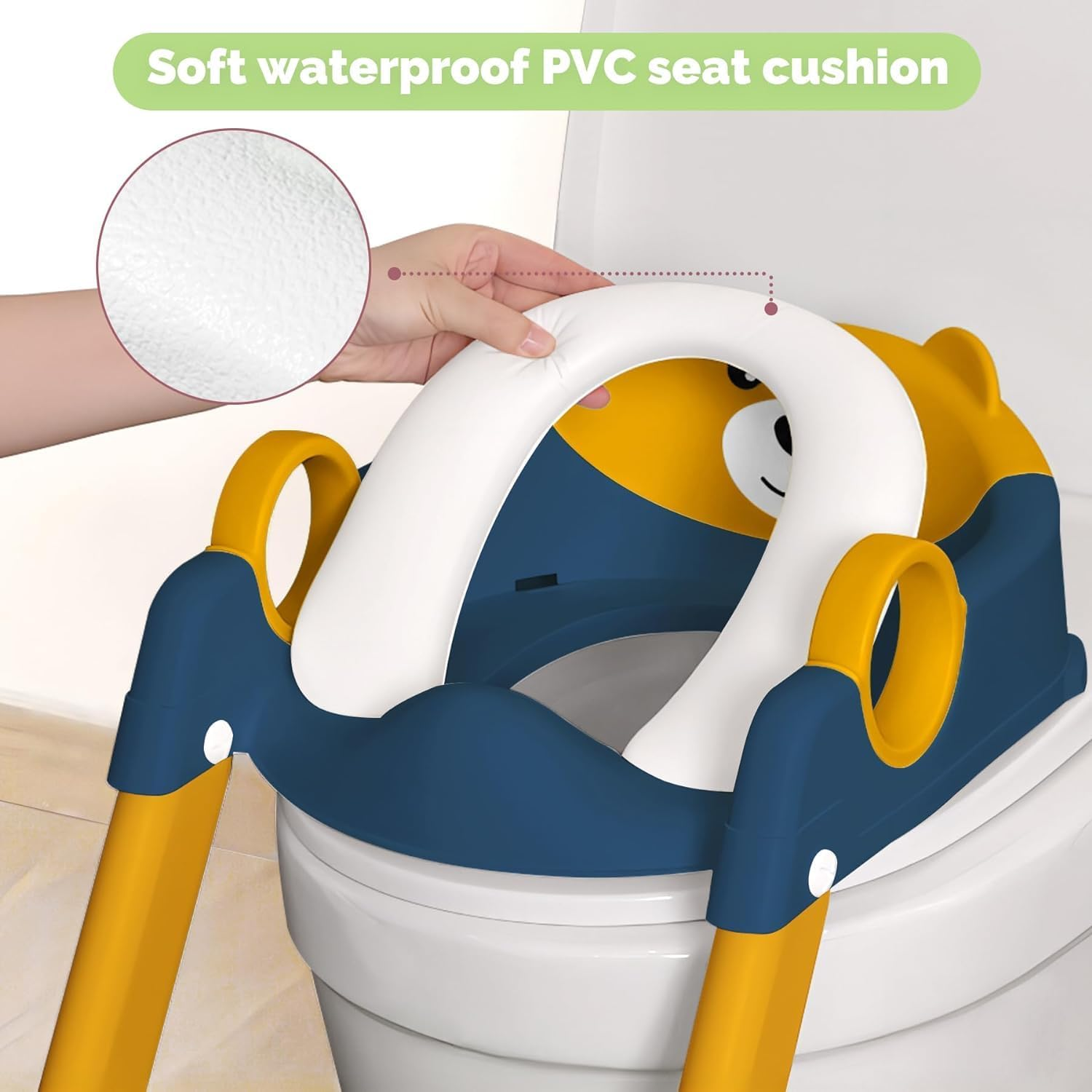 Potty Training Toilet Seat, Toddler Toilet Seat for Boys Girls, 2-In-1 Potty Training Toilet with Step Stool Ladder Soft Cushioned Seat Splash Guard Blue&Yellow image number 1