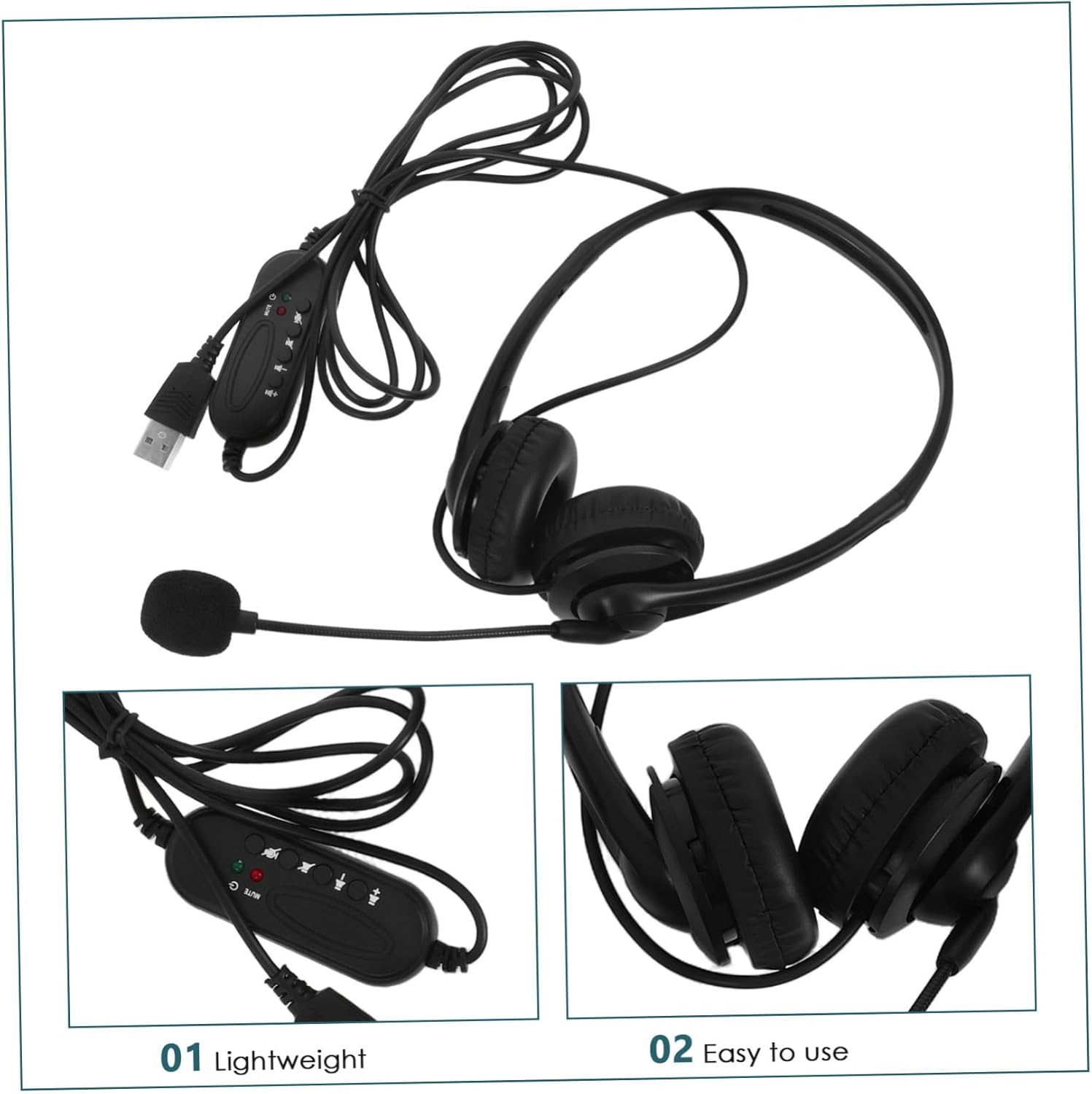 USB Noise Cancelling Office Headset with Microphone Comfortable Over-Ear Wired Headphones for Clear Communication Volume Control and Flexible Earmuffs for Wear image number 3