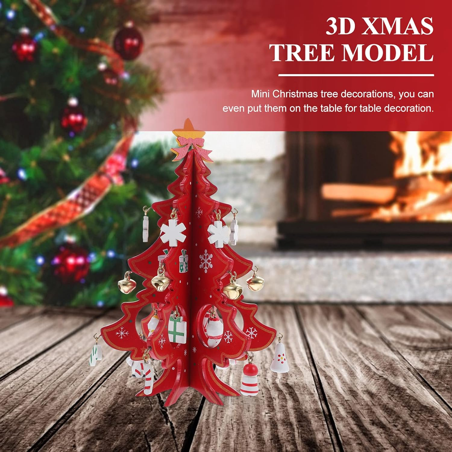 Creative Mini Christmas Tree Tabletop Ornament for Holiday Decor Model Bright Colors for Home and Christmas Party Display - Red image number 5