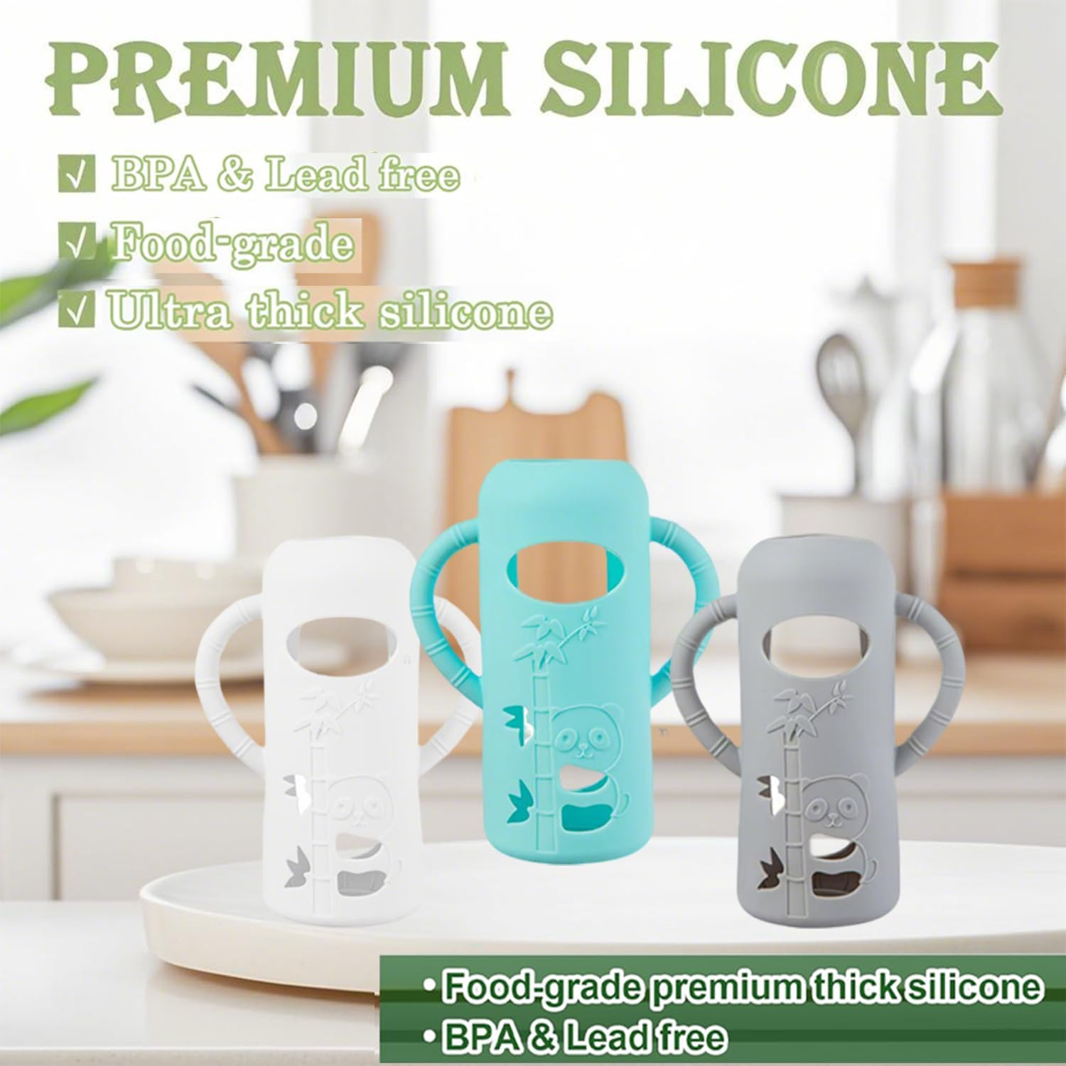 3 Pack Silicone Sleeves for Dr. Brown'S Glass Baby Bottles - anti Breakage Baby Bottle Holder, Compatible with Dr. Brown'S Newborn Glass Bottles,With Silicone Handles,4 Oz (White+Blue+Grey, 120Ml)