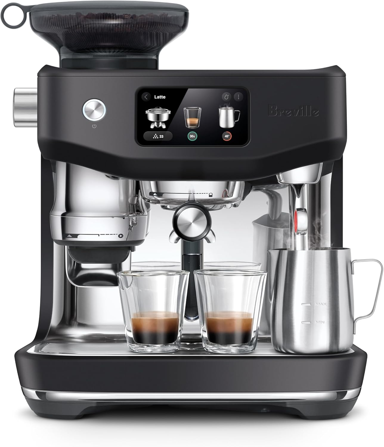 Breville the Oracle&trade; Jet Automatic Espresso Machine with Grinder & Milk Frother, Espresso Maker with Touchscreen, Cappuccino & Latte Machine for Home, BES985BTR, Black Truffle