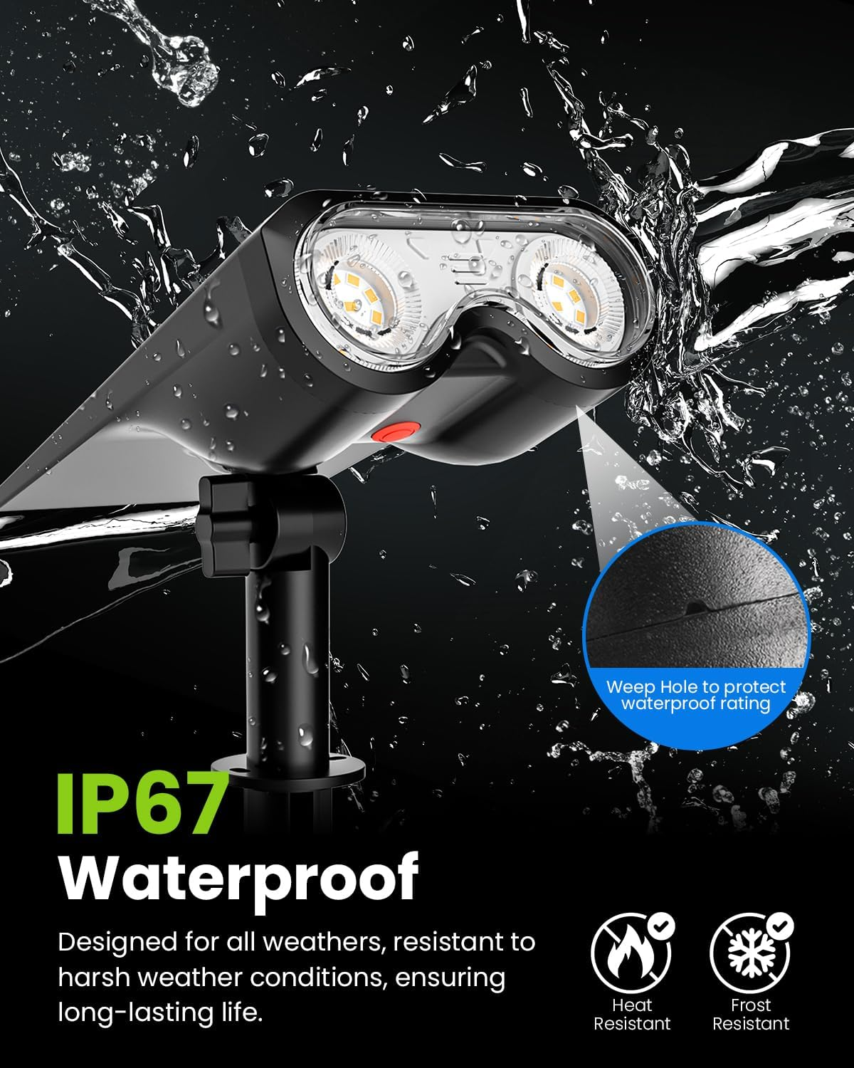 PATIOPIA Solar Spot Lights Outdoor, 2 Pack IP67 Waterproof 3 Lighting Modes Landscape Spotlights for Yard Garden Yard Pool Pathway Fence House Garage image number 2