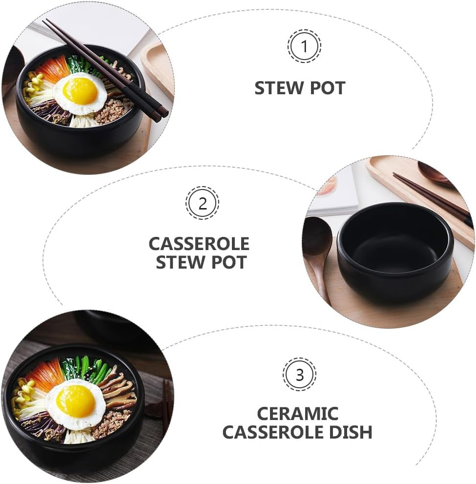 Angoily Ceramic Kitchen Bowls, 2 Pcs Black Bibimbap Bowls Ideal for Korean Stews and Serving Earthenware Cookware 23Cm image number 3