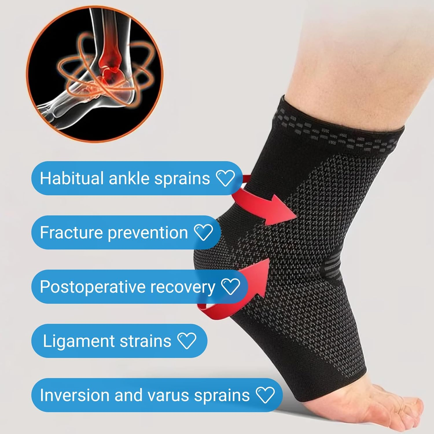 Ankle Support Brace 2 Pack, Comfortable Ankle Braces for Men, Women, and Kids, Effective Plantar Fasciitis Socks with Arch Support for Pain Relief and Injury Recovery, Black, Medium image number 3