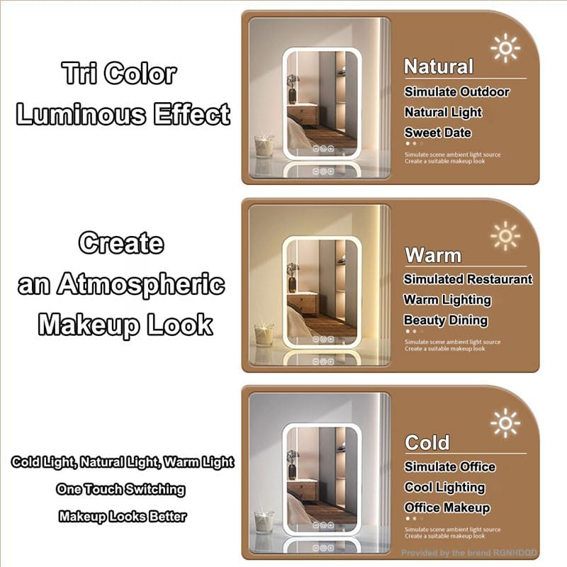 Portable LED Makeup Vanity Mirror with LED Lights, Rechargeable Smart Touch Control 3 Colors Dimmable Travel Design, Ideal for Home & Travel Use image number 4