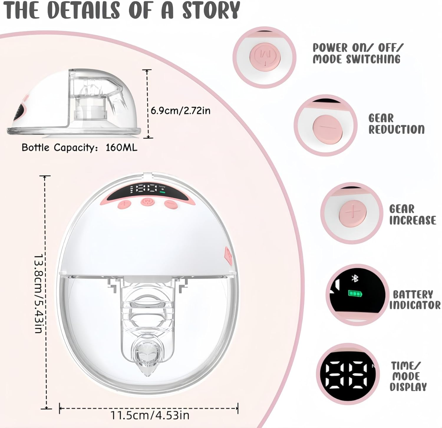 Wearable Breast Pump，Electric Breast Pump Wearable with 4 Modes 12 Levels,Leakproof Discreet Hands Free Pump,With a Body Capacity of 160Ml(White) image number 1