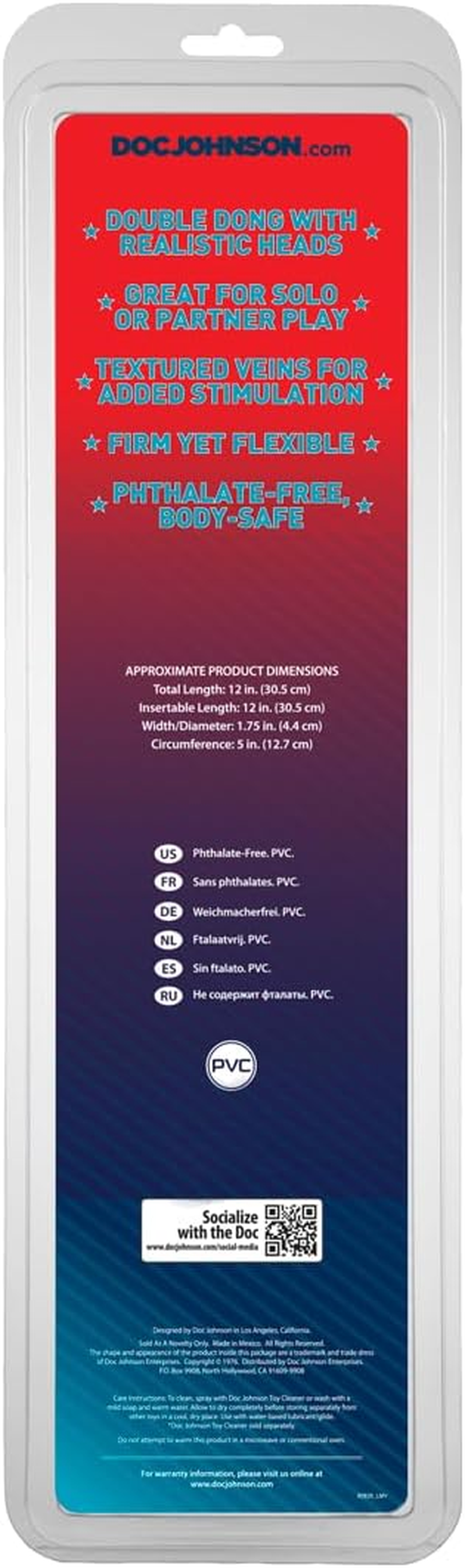 Doc Johnson Classic - Jr. Veined Double Header - 12 Inch - Double-Sided Dildo - Black
