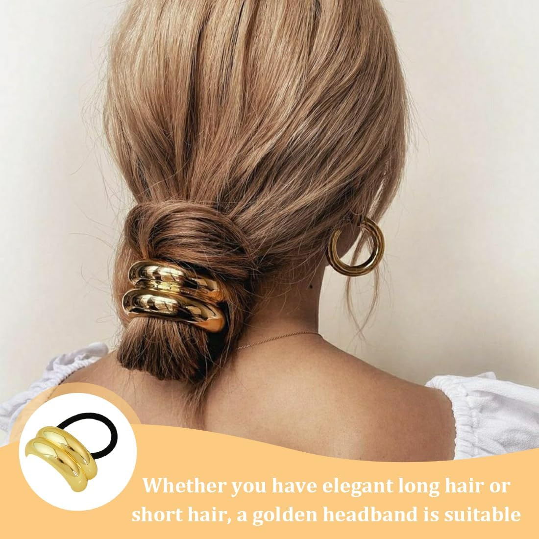 HQRKOTM Pack of 4 Hair Cuffs for Ponytail, Metal Hair Cuff, Hair Scrunchie, Gold for Women and Girls image number 5
