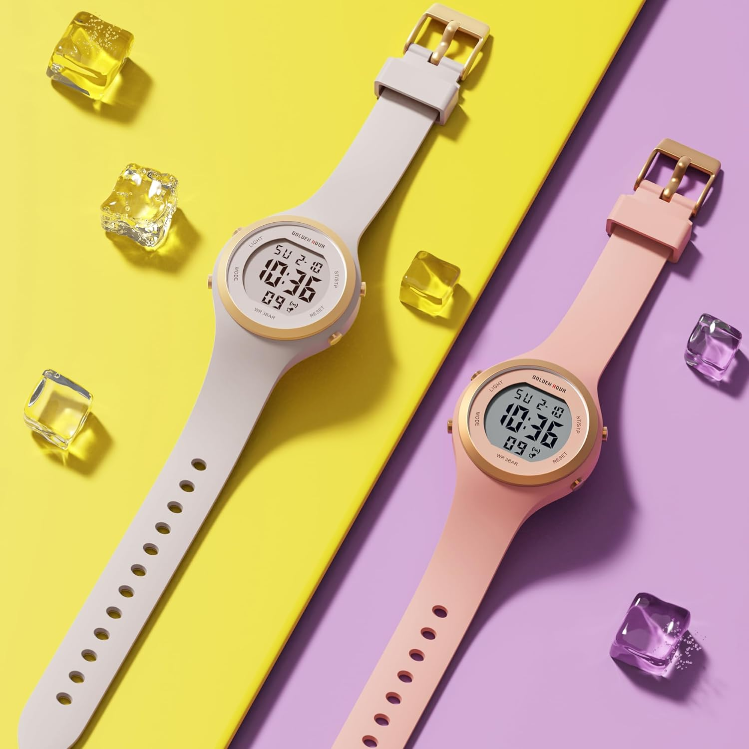 GOLDEN HOUR Digital Ladies Watches 5ATM Waterproof Sport Womens Watch with Luminous/Date/Week/Month Chronograph, Silicone Strap Swimming Watch for Women - Black image number 5