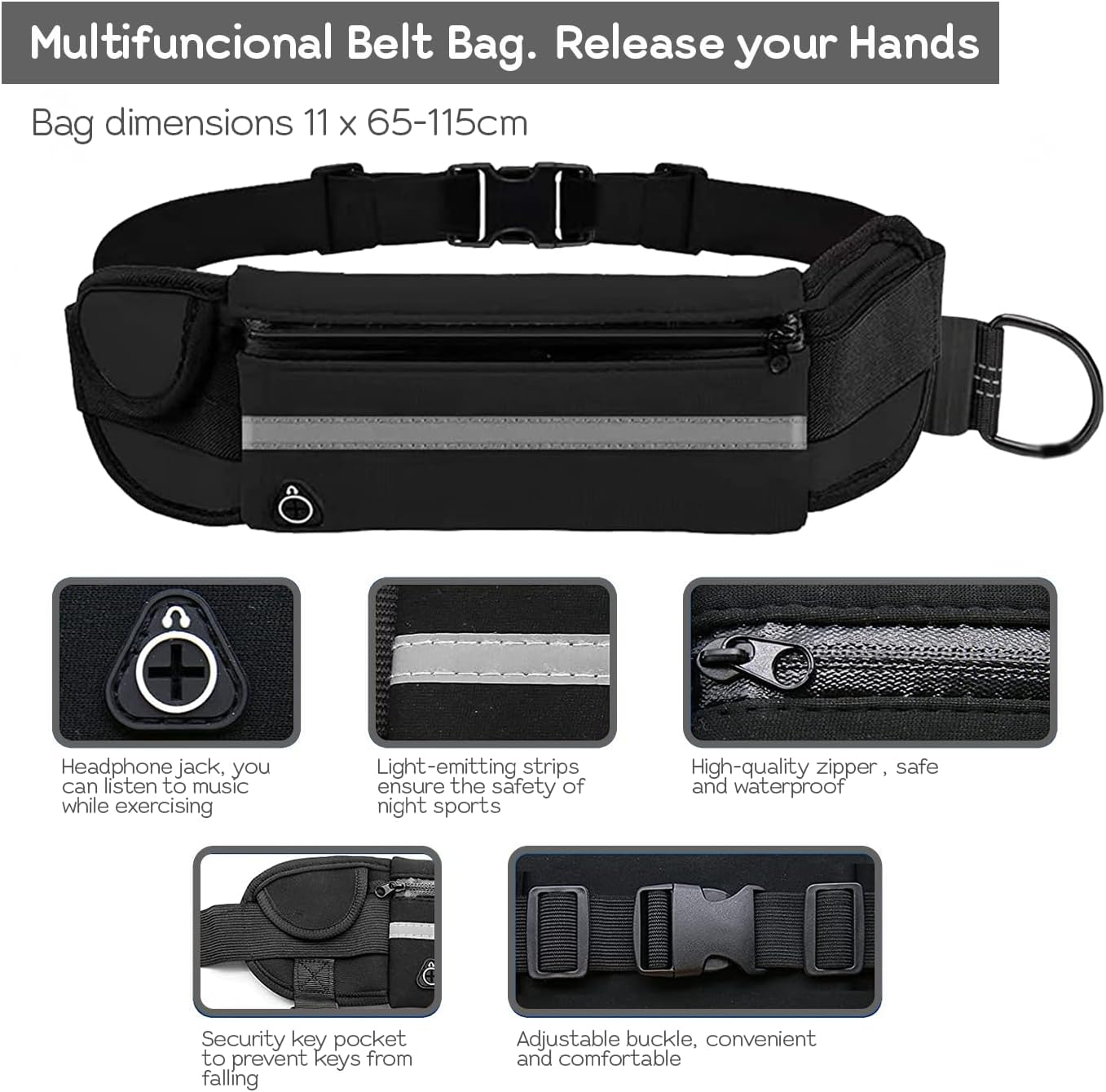 Edipets, Jogging Lead Dogs, Hands-Free, Running, Hiking, Webbing, Anti-Stress, Reflective, 160-220 Cm (Black)