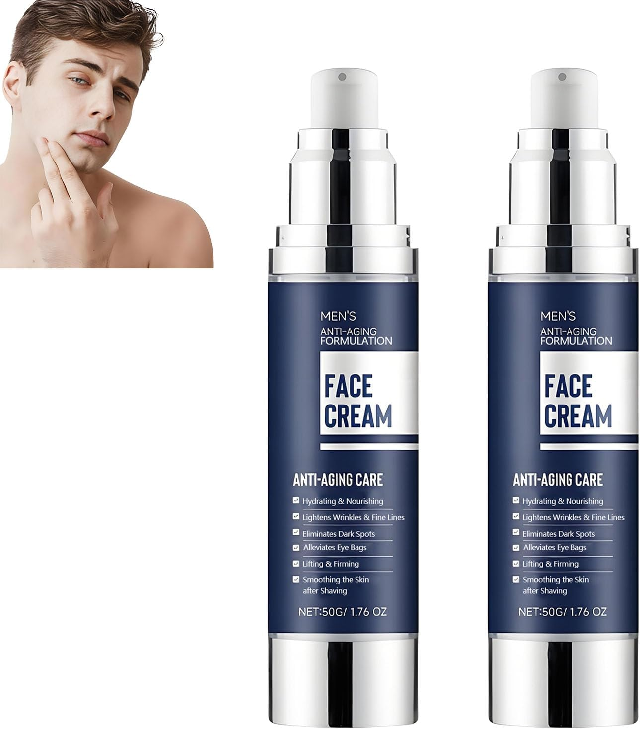 6 in 1Mens Face Moisturizer, anti Aging Face Cream Men, Lift and Tighten Cream, Reduces Wrinkles & Fine Lines, Dark Spots Remover, Eye Bags Treatment, Nourishing Mildly, Non-Greasy (3Pcs)