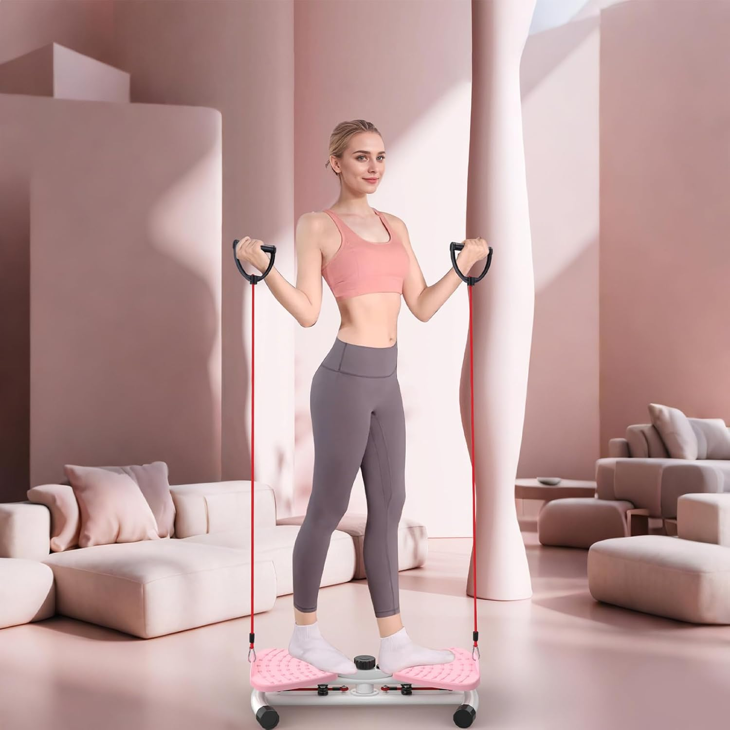 Waist Twisting Machine - Ab Twister Board with Counter, Waist Workout Equipment for Home Exercise - Pink image number 3