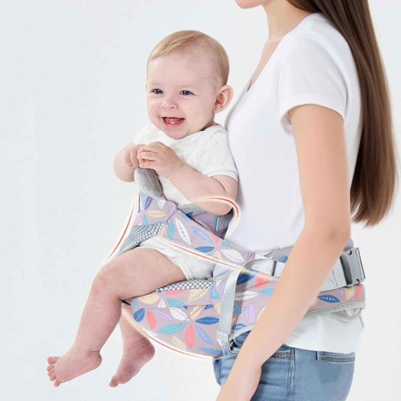 Baby Hip Seat Carrier with Adjustable Waistband & Breathable Mesh, Ergonomic Baby Carrier with Non-Slip Hip Seat, Storage Pocket and Adjustable Straps for Newborns to Toddlers (Leaf) image number 3