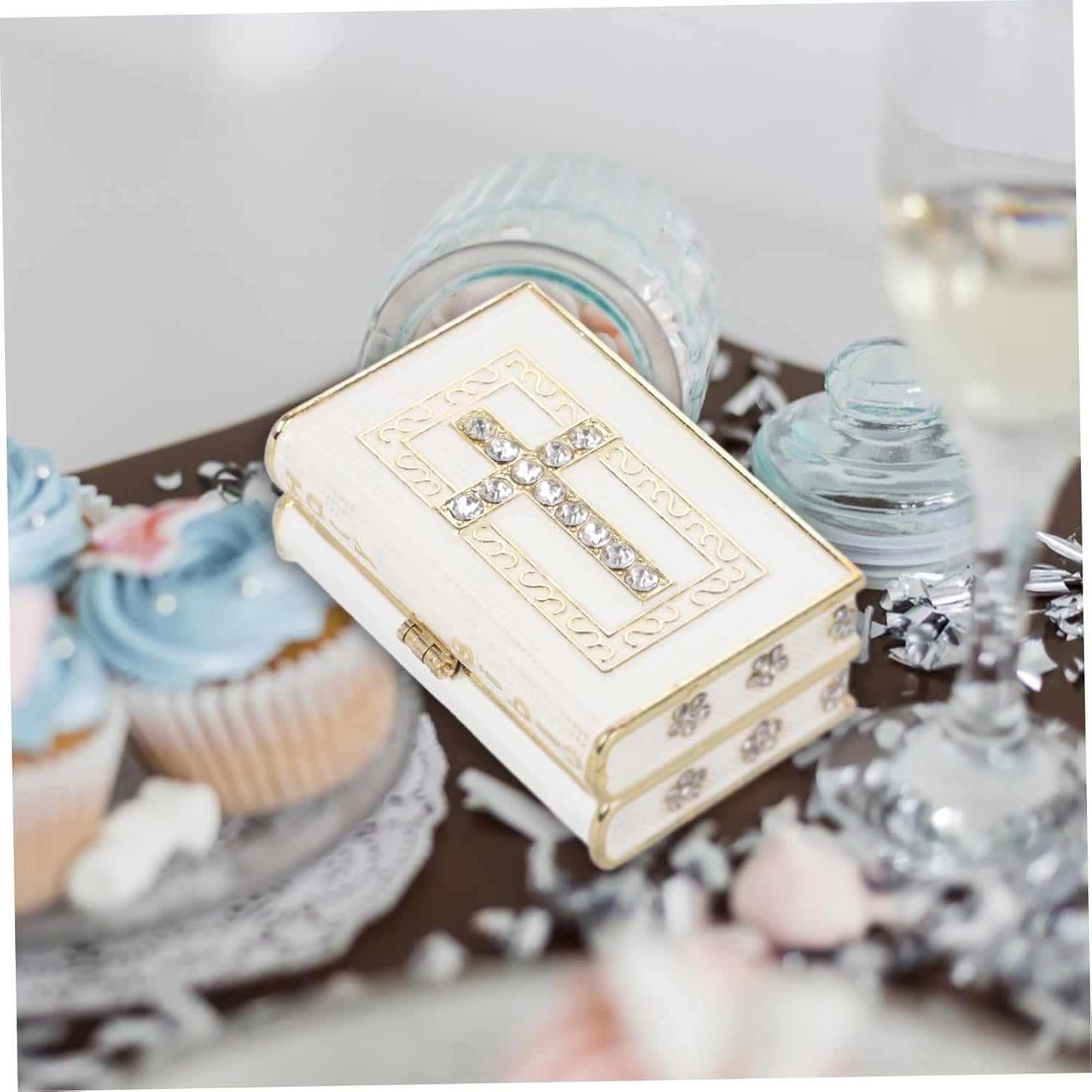 Book-Shaped Jewelry Storage Box Elegant Keepsake Case for Keys Jewelry Items Unique Decorative Cross Design for Home Decor and Organizing image number 6