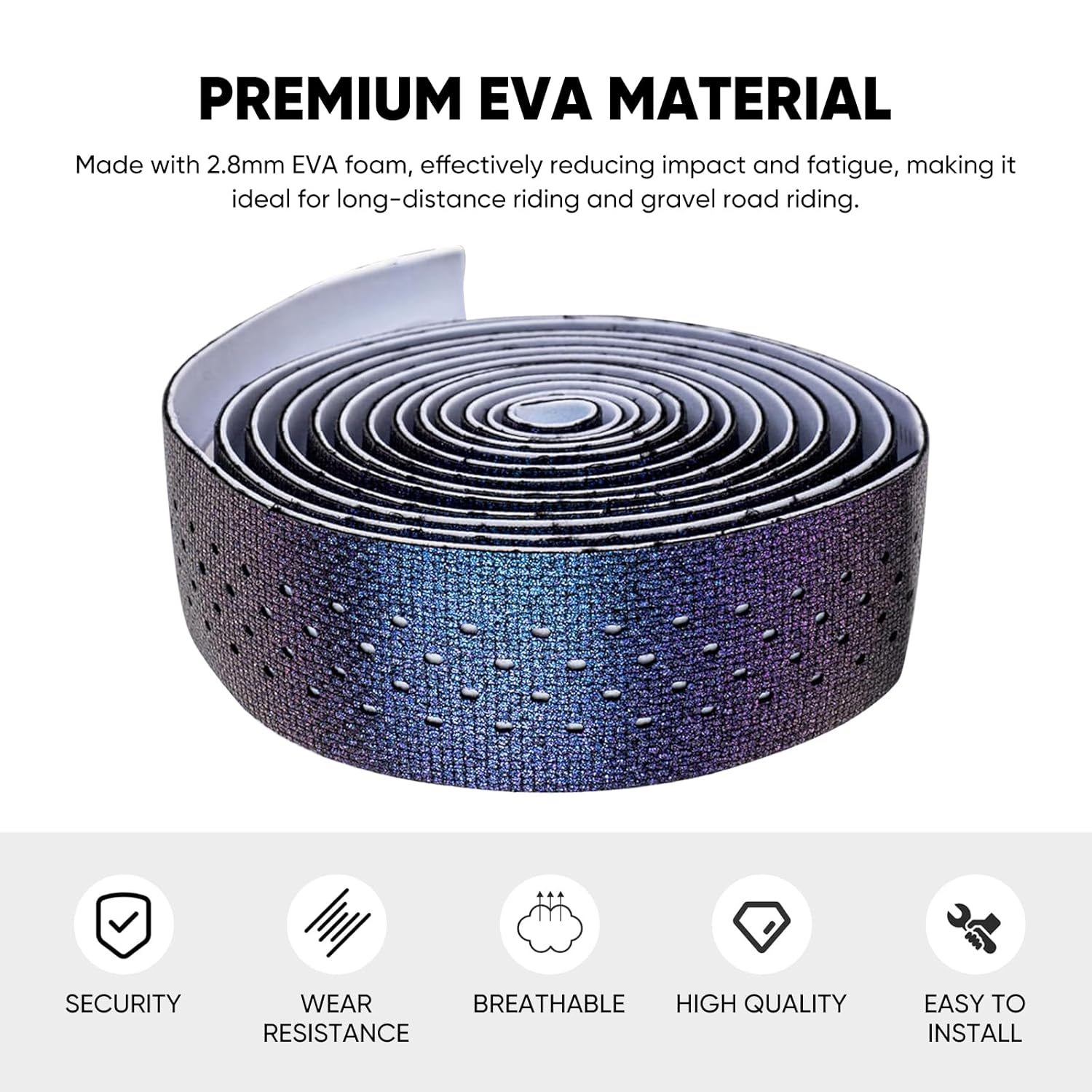 Gradient Purple Bike Handlebar Tape, Non-Slip EVA Road Bike Bar Tape with Shock Absorption, Waterproof Breathable Cycling Handle Wraps for Comfortable Grip & Control, Set of 2 image number 3