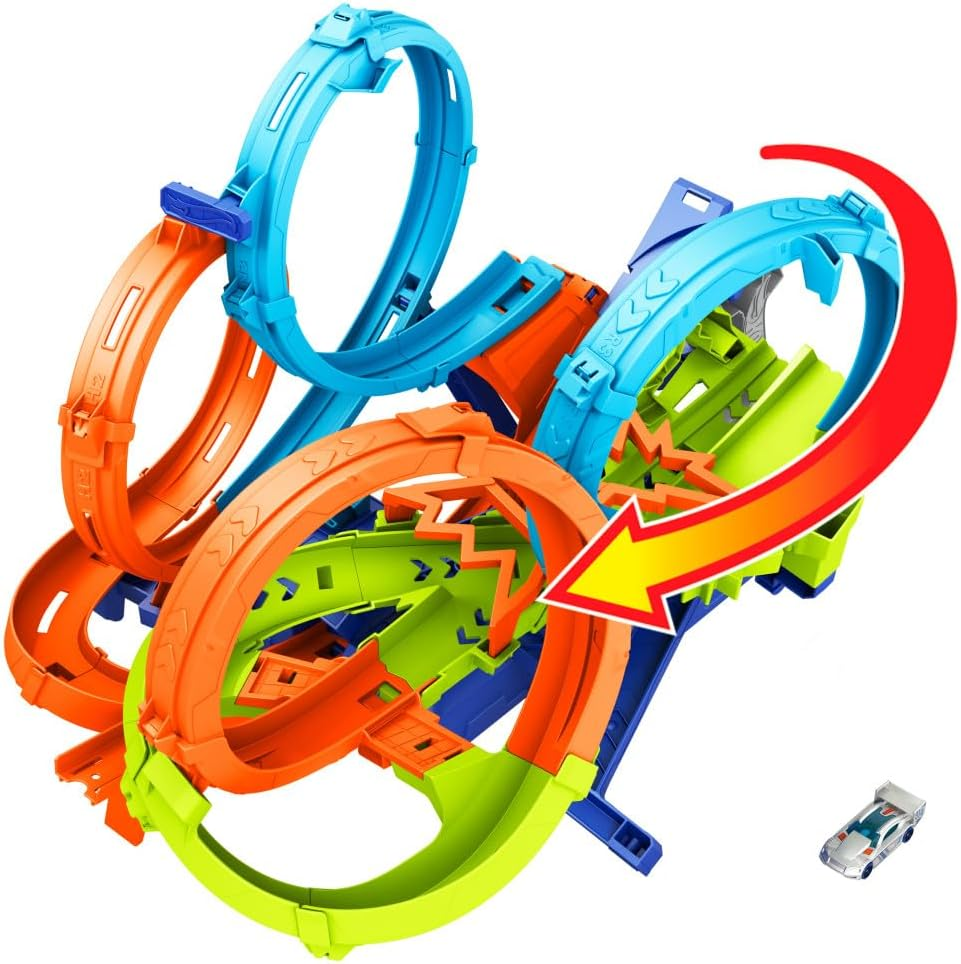 Hot Wheels Toy Car Track Set with 4 Loops, 3-Way Crash Zone and Motorized Booster, Folds for Storage, with 1:64 Scale Toy Car image number 4