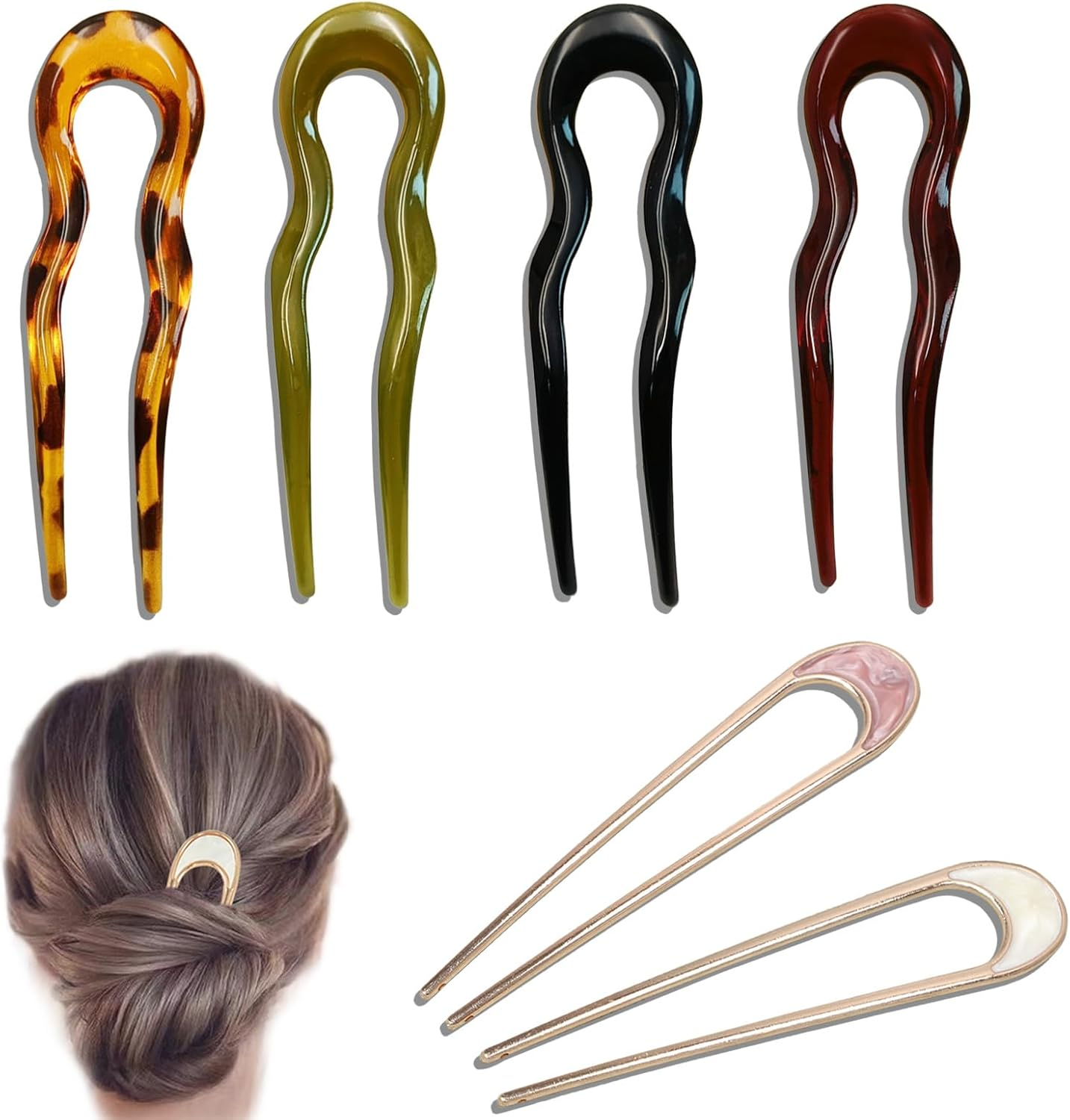 FOSDICK Pack of 6 U-Shaped Hair Pins, French Hair Fork, French Twist Hair Pins for Women Girls All Hair Types Updo Styling image number 5