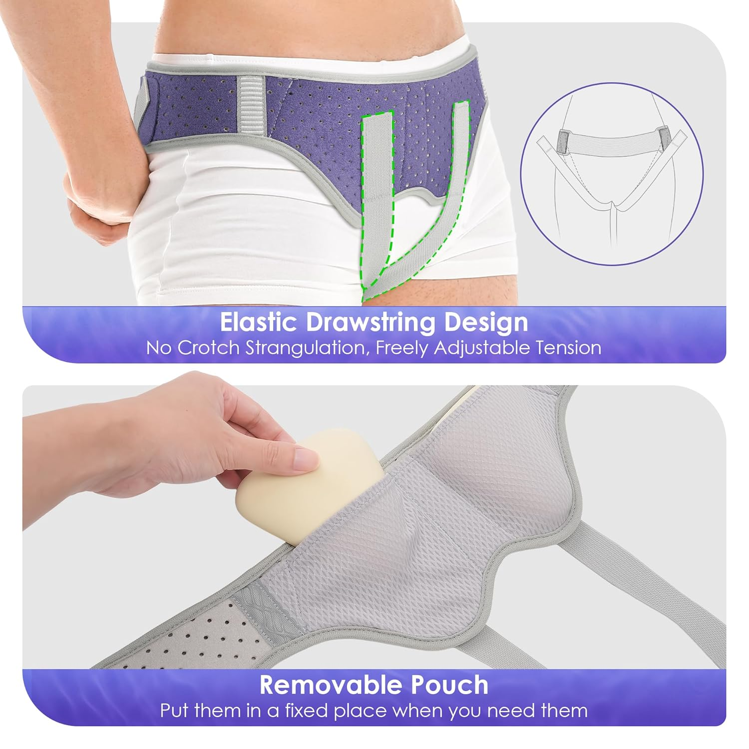 Unisex Hernia Support Belt - Designed for Bilateral/Double-Sided Inguinal Hernias Supportive Groin-Protecting Underwear with Adjustable Straps Featuring 2 Removable Compression Pads image number 6