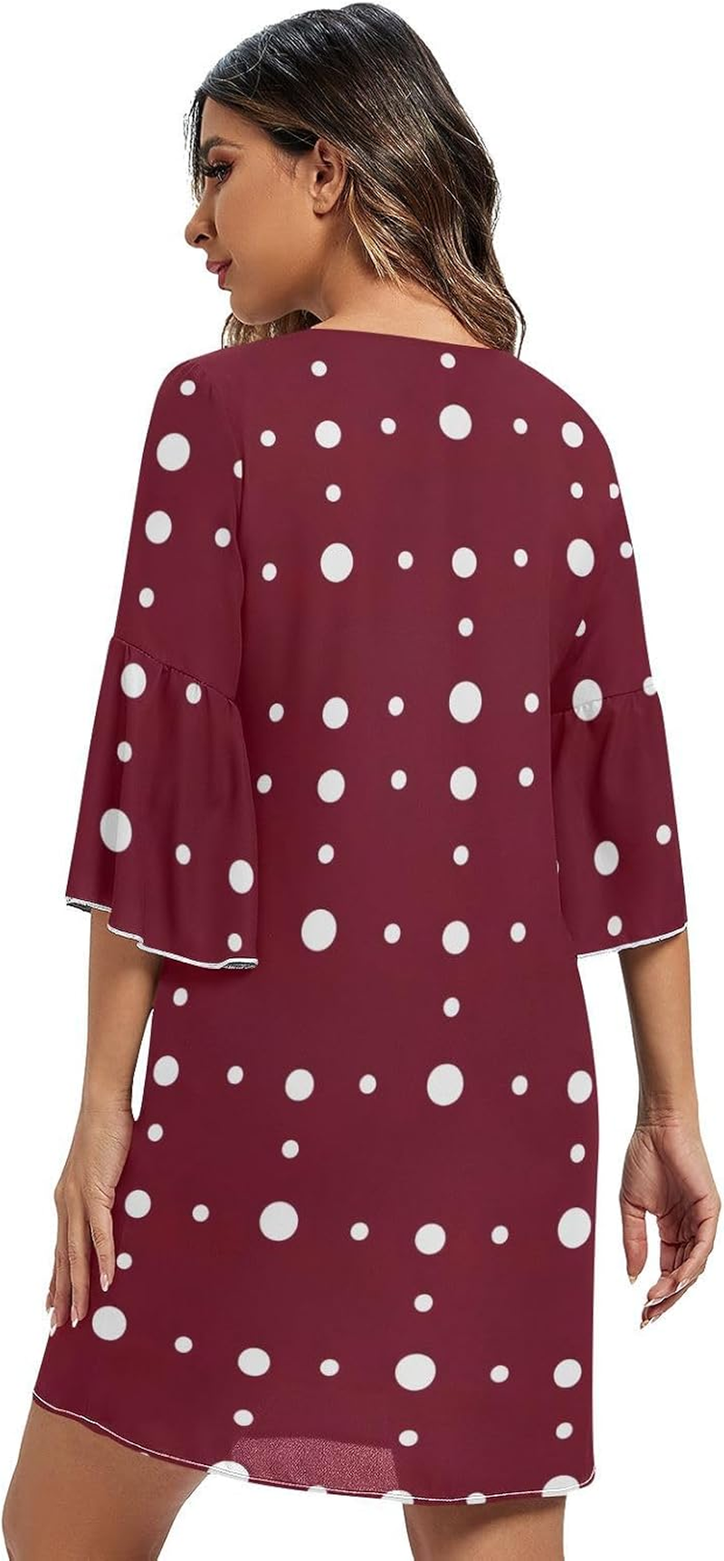 White Polka Dots Dark Red Chiffon V Neck Dress Printed Line Maternity Dress S-XXL