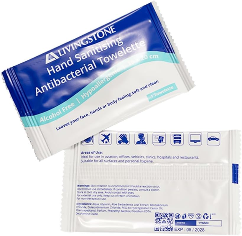 Livingstone Hand Sanitising Alcohol-Free Antibacterial Towelette Wipe 16 X 20Cm Box of 100