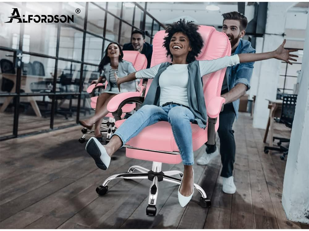 ALFORDSON Ergonomic Office Chair with 150&deg; Recline & Footrest, Computer Desk Chairs with SGS Approved Gas-Lift, Executive Swivel Leather Video Game Chair, Max 180Kg (Earl Pink) - Pu Black image number 5
