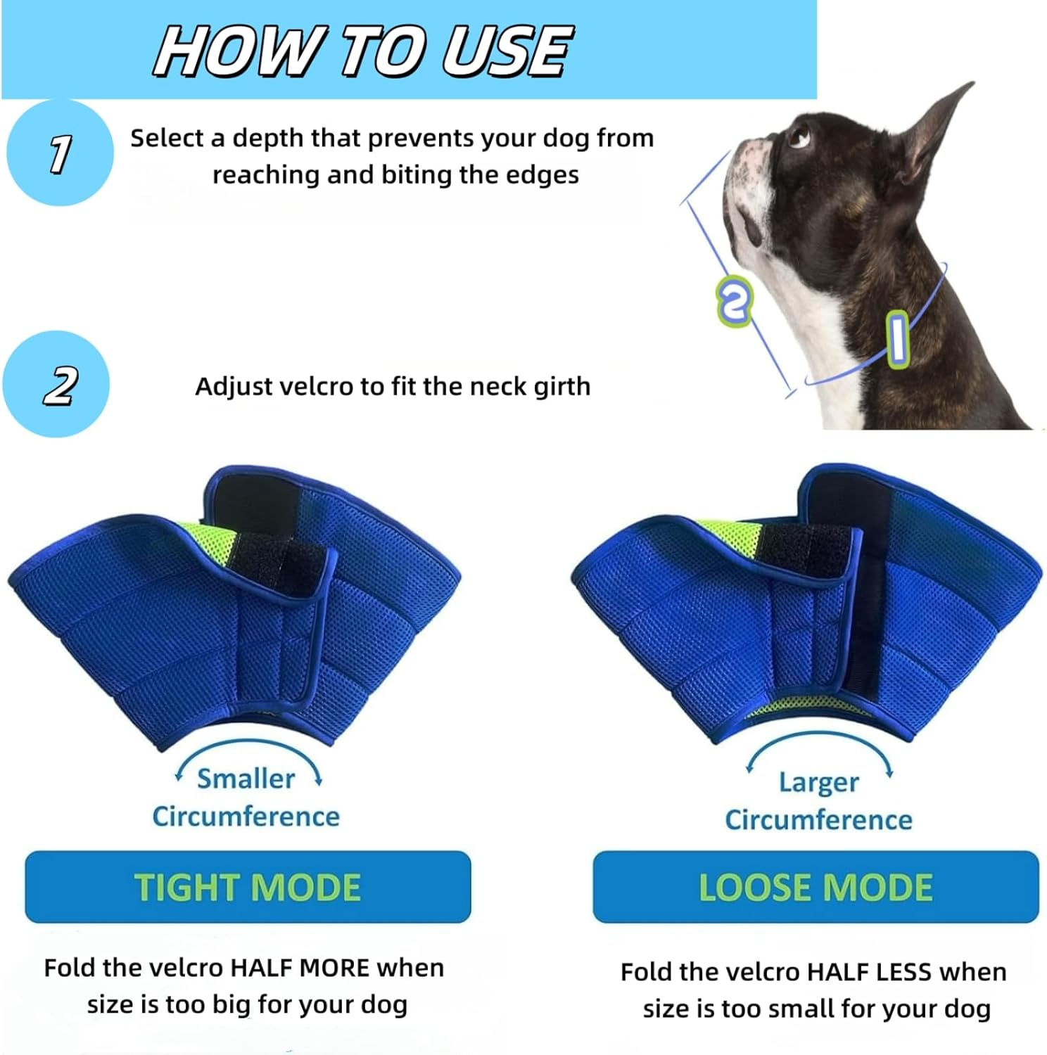 Luojinluoda Dog Cone, Agemin Recovery Collar Cone Adjustable Size, for Dog Wound Protection and Post-Surgery Care, Soft Fabric Anti-Licking Collar (Blue, M(Neck:11.8-13.8In)) image number 5