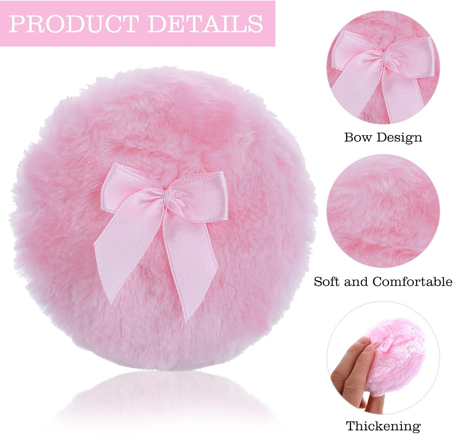 Sibba round Bow Powder Puff 10 Cm Ultra Soft Washable Reusable Large Velour Face Body Loose Wet and Dry image number 1