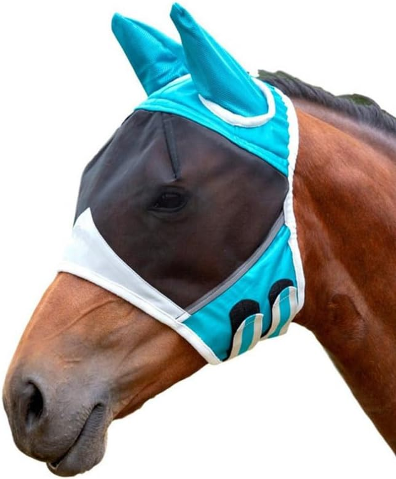 Horse Fly Mask with Ears, Fine Mesh Uv-Proof Fly Mask for Horses (Blue, One Size) image number 4