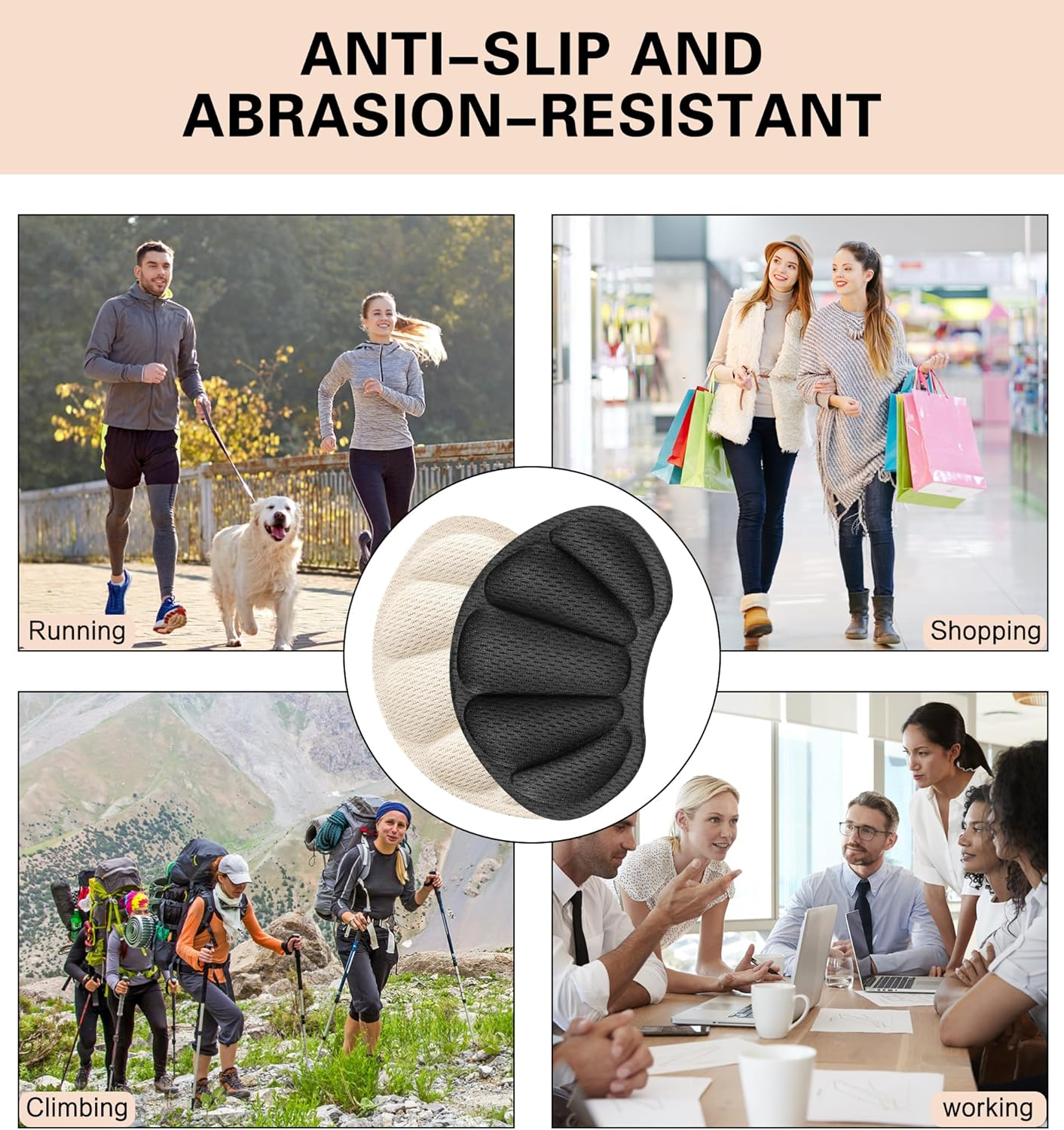 YBVABE Heel Pads, Heel Grips for Shoes, Heel Cushion Inserts, 8 Pcs Mesh Self-Adhesive Heel Liners for Back of Heel, Anti-Slip Shoe Pads for Loose Shoes, Sneakers, Leather Shoes, Women & Men - Beige image number 3