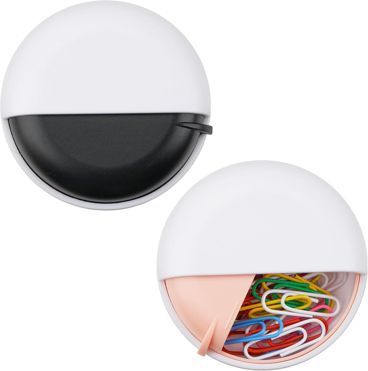 SHIDOW Paper Clip Holder Set, Small Pins Organizer, Plastic Paperclip Dispenser Box for Office Desk Accessories (2 Pcs, Black and Pink) image number 2