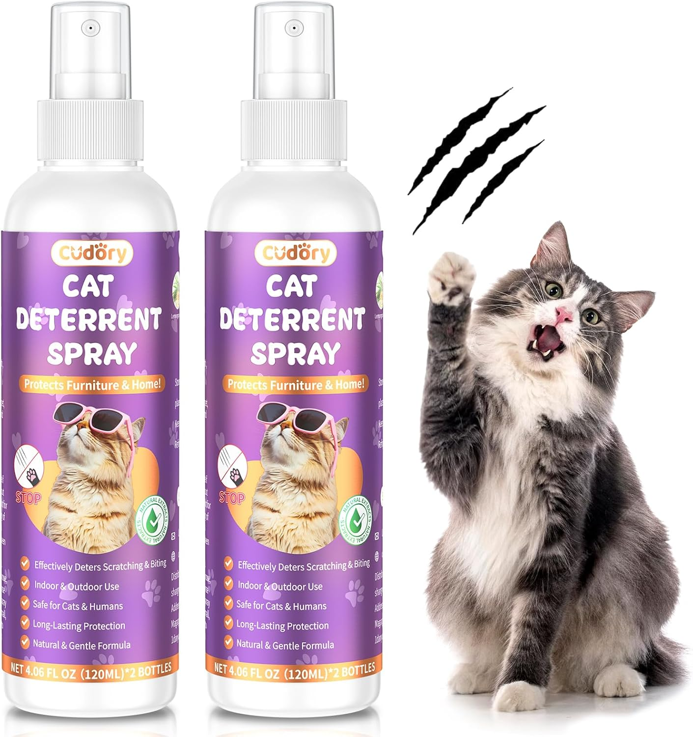 2 Pack Cat Deterrent Spray for Indoor & Outdoor&ndash; Cat Repellent Spray for Scratching & Marking &ndash; Anti-Scratch Deterrent for Furniture, Walls & Plants &ndash; Cat Spray for Behavior Correction(2 Pcs * 120 ML) image number 5