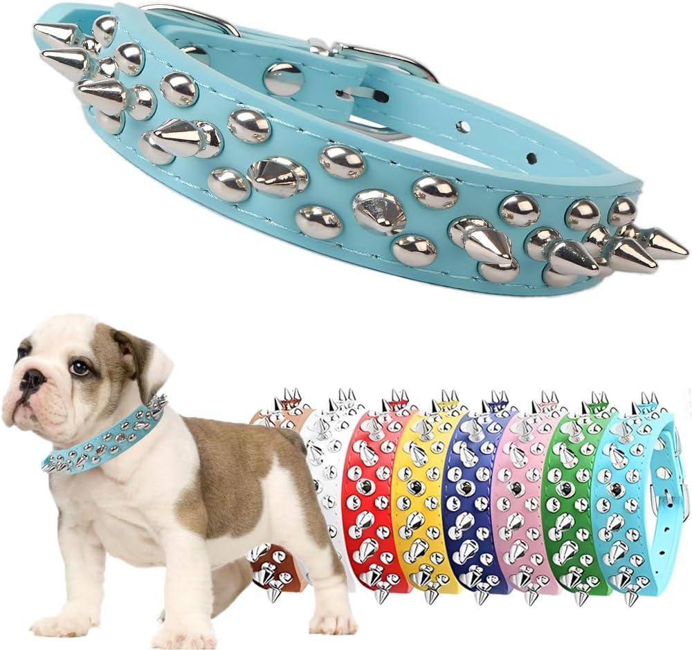 Spiked Dog Collar for Small Dogs Soft PU Leather Spike Puppy Collar anti Bite Studded Rivet Cat Collar for Kittens Small Medium Pets like Chihuahua Pug Pit Bull Bulldog, Pink S