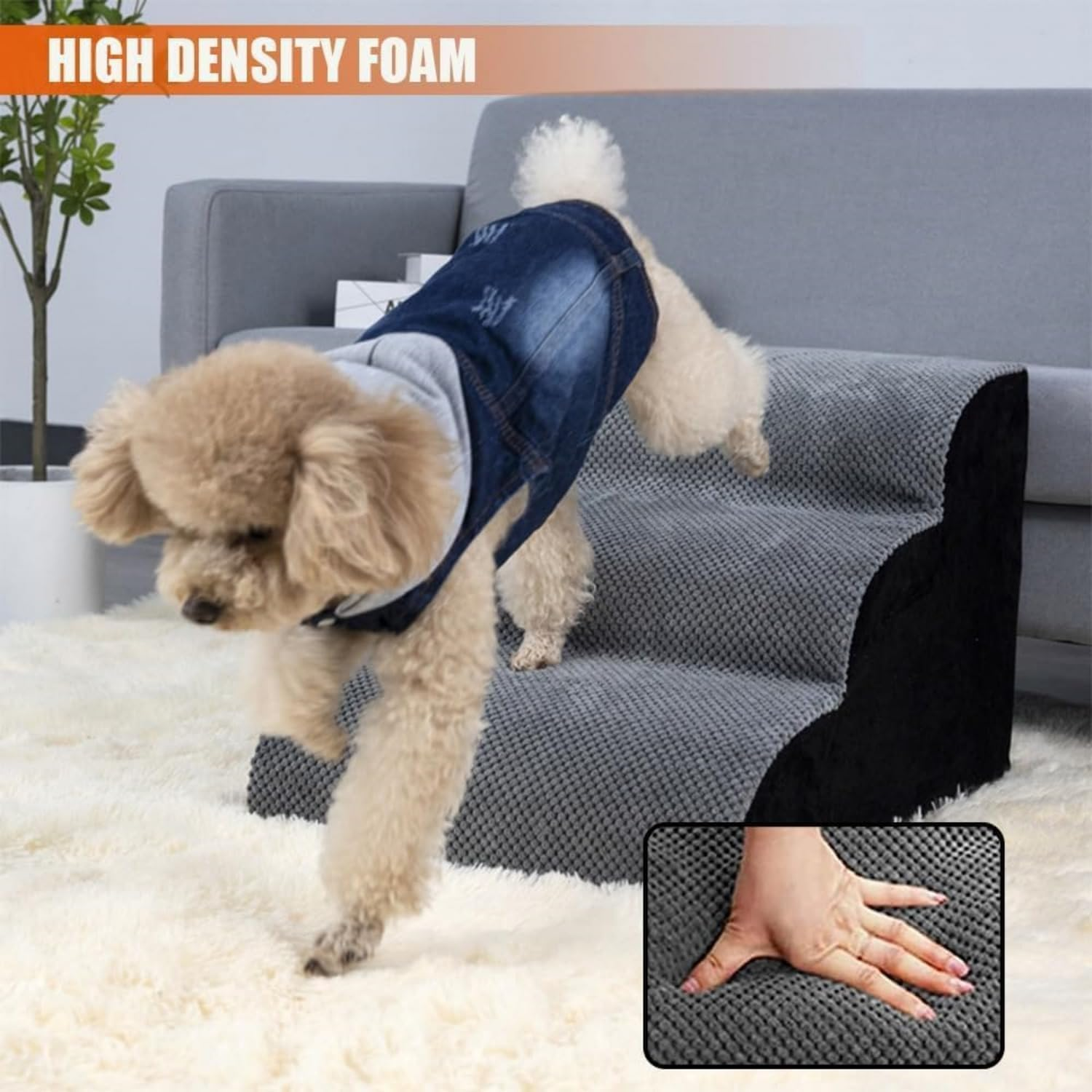 Funtaki Dog Stairs for Small Dogs, Curved Dog Step for Puppy, Older Cats, Non-Slip Pet Ramp for Sofa, Couch or Bed, Ladder with High Density Foam & Washable Cover, 3 Steps image number 5