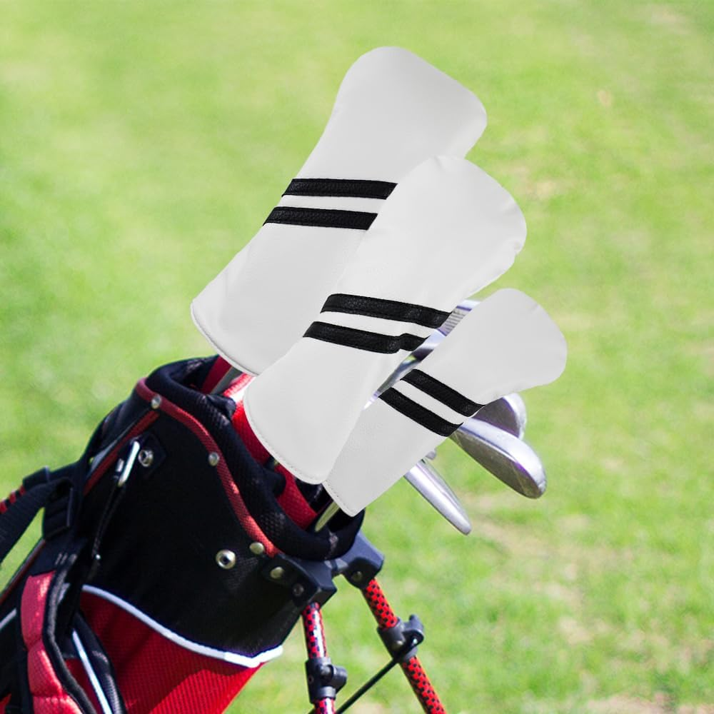 Scott Edward 3 Pcs Golf Club Covers PU Golf Club Protector Fit Well Driver and Fairway Wood Fit Most Golf Clubs Black White Stripes image number 5