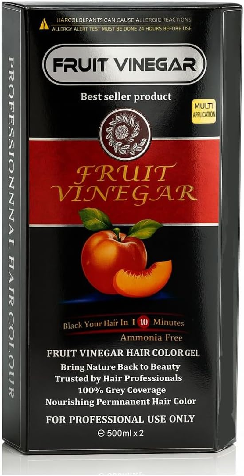 FRUIT VINEGAR Ammonia Free 10 Minutes Hair Color Colour Gel a + B 500 ML Each Black/Natural Black (H) image number 1