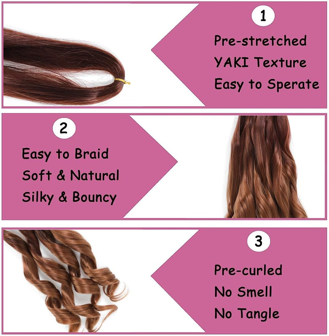 Wowcfyyds 8 Packs French Curl Braiding Hair 24 Inch Loose Wave Spiral Curly Braiding Hair Extensions 75G/Pack Soft French Curls Synthetic Hair Extensions for Braiding（33/30#） image number 7