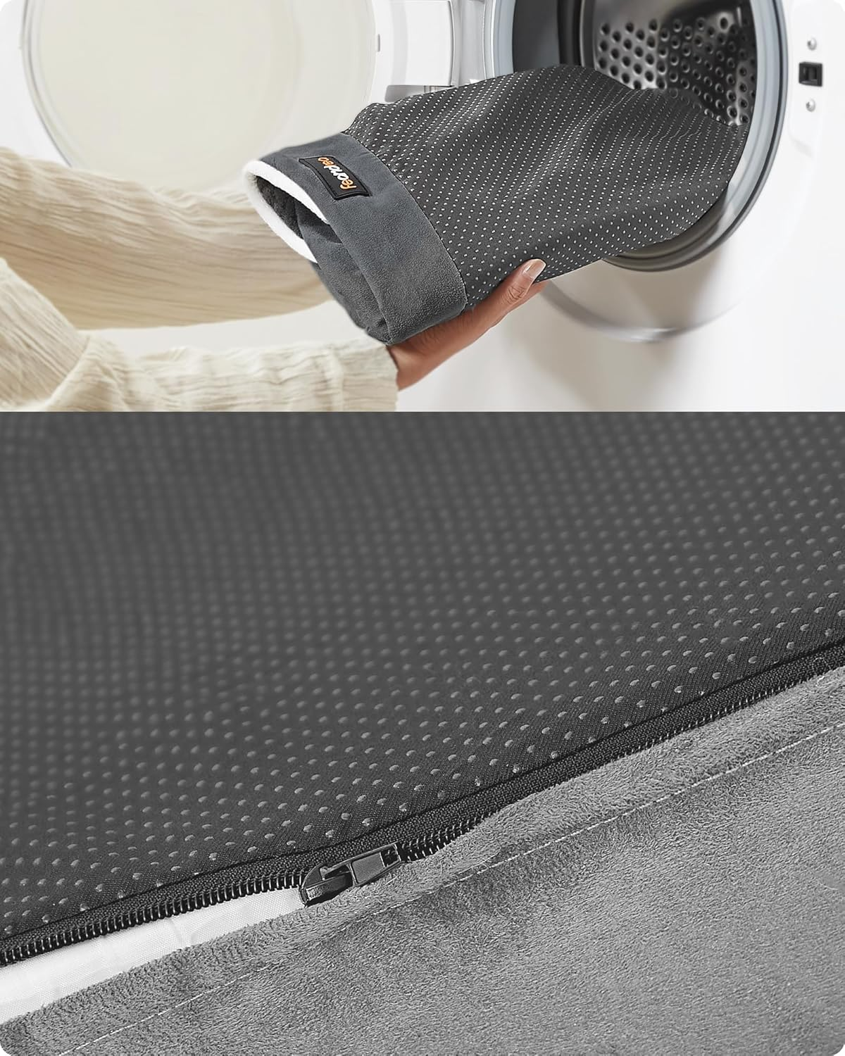 Feandrea Orthopaedic Dog Bed, Dog Cushion, Dog Basket, Soft Padding, Dog Sofa, Raised Edges, Removable and Washable Cover, 76 X 51 X 18 Cm, Non-Slip Backing, Light Grey PGW074G02V1 image number 3