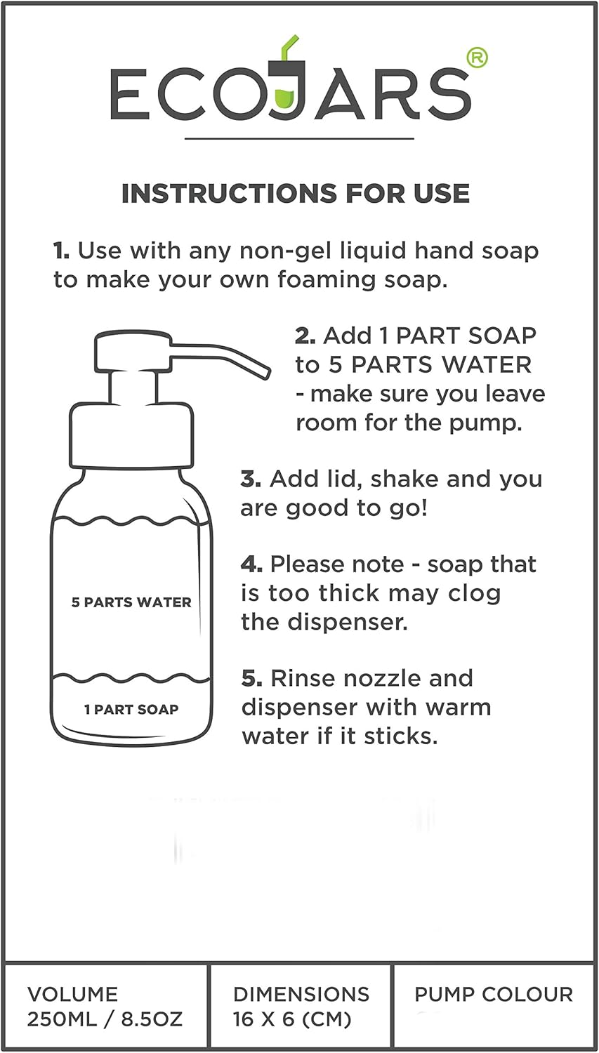 Foam Hand Wash Soap Dispenser Version 2, Amber Glass 250Ml, Mat Black Colour, Stainless Steel, Scandinavian Inspired Decor Kitchen Home