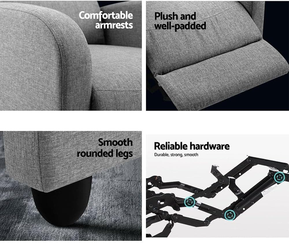 Artiss Recliner Chair Fabric Lounge Sofa Armchair, Home Furniture Health Personal Care, Adjustable Backrest Footrest Seat for Ultimate Comfort Office Grey image number 6