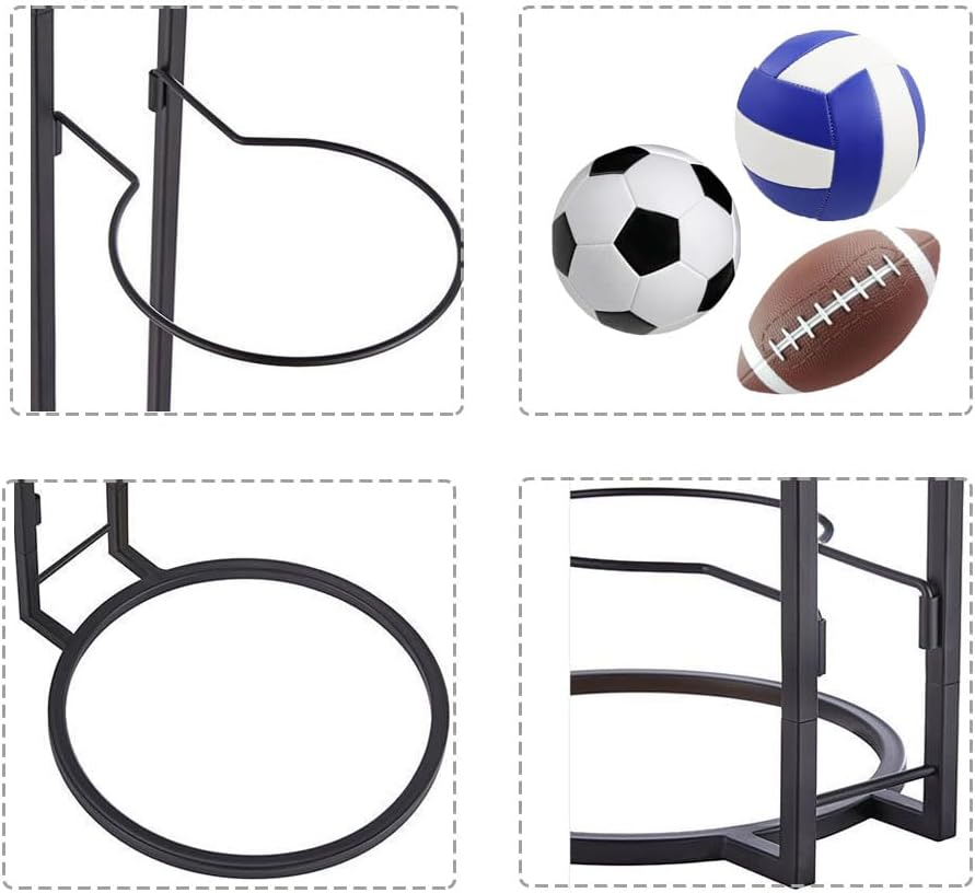 4-Tier Vertical Ball Rack, Folding Soccer Ball Storage Rack Holder, Vertical Ball Rack for Basketball, Movable Ball Sports Equipment Storage Rack,Removable,For Basketball, Volleyball, Rugby Storag image number 3
