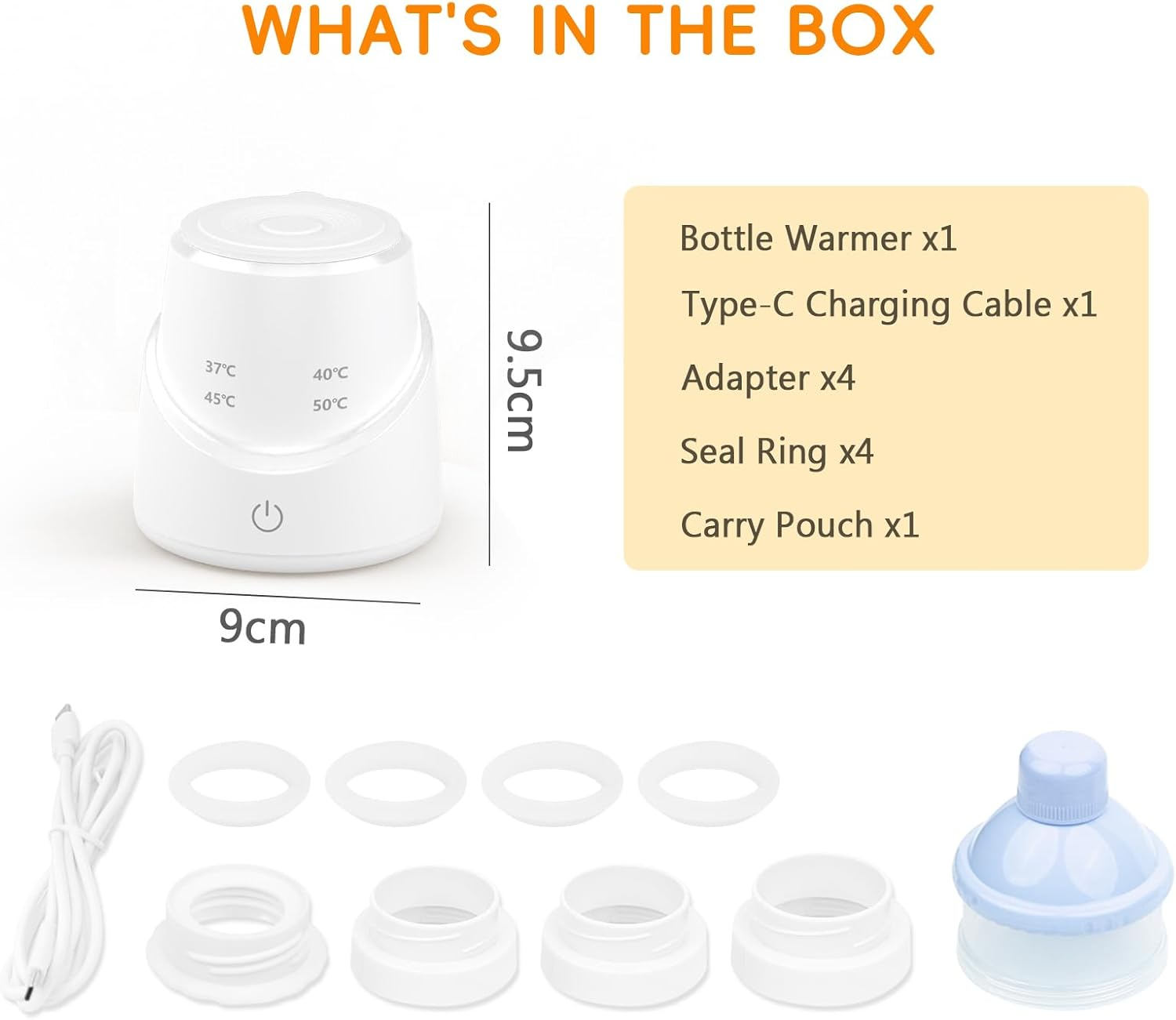 Advwin Portable Milk Warmer, Fast Baby Bottle Warmer for Breastmilk, Formula, Water, USB Rechargeable Bottle Warmer for Travel, W/ 4 Apapters image number 6